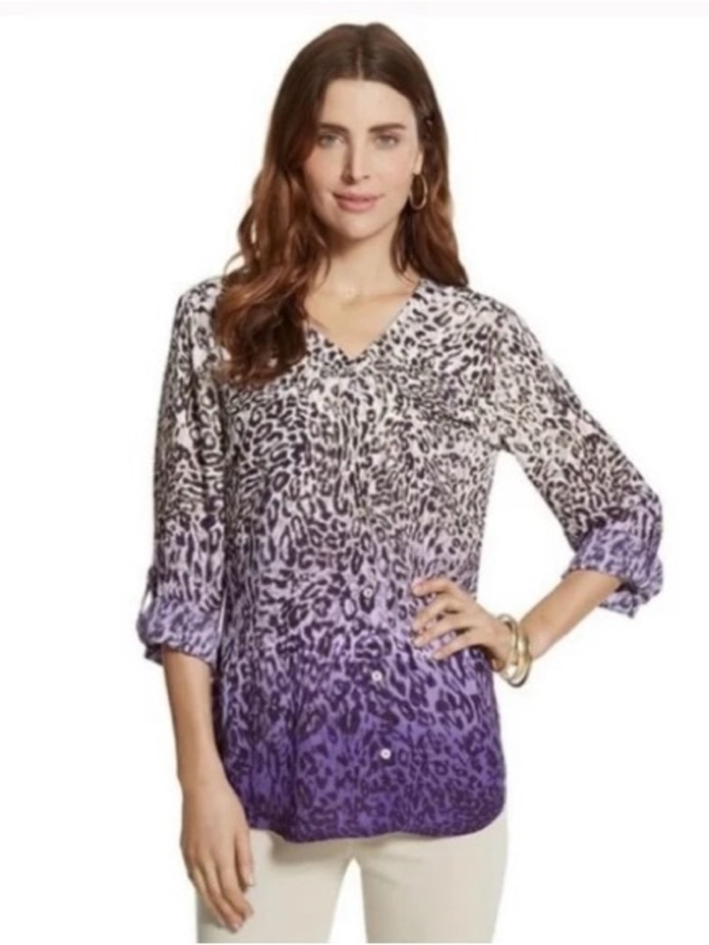 Chico's | Purple Ombre Leopard V-Neck Tunic